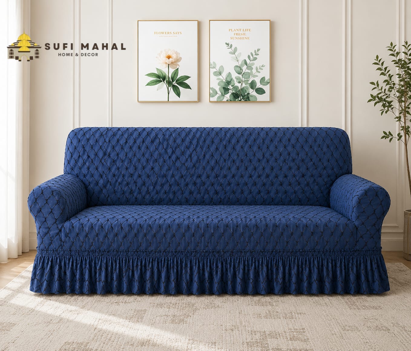 New Prient Butterfly Fabric Sofa Cover-Blue