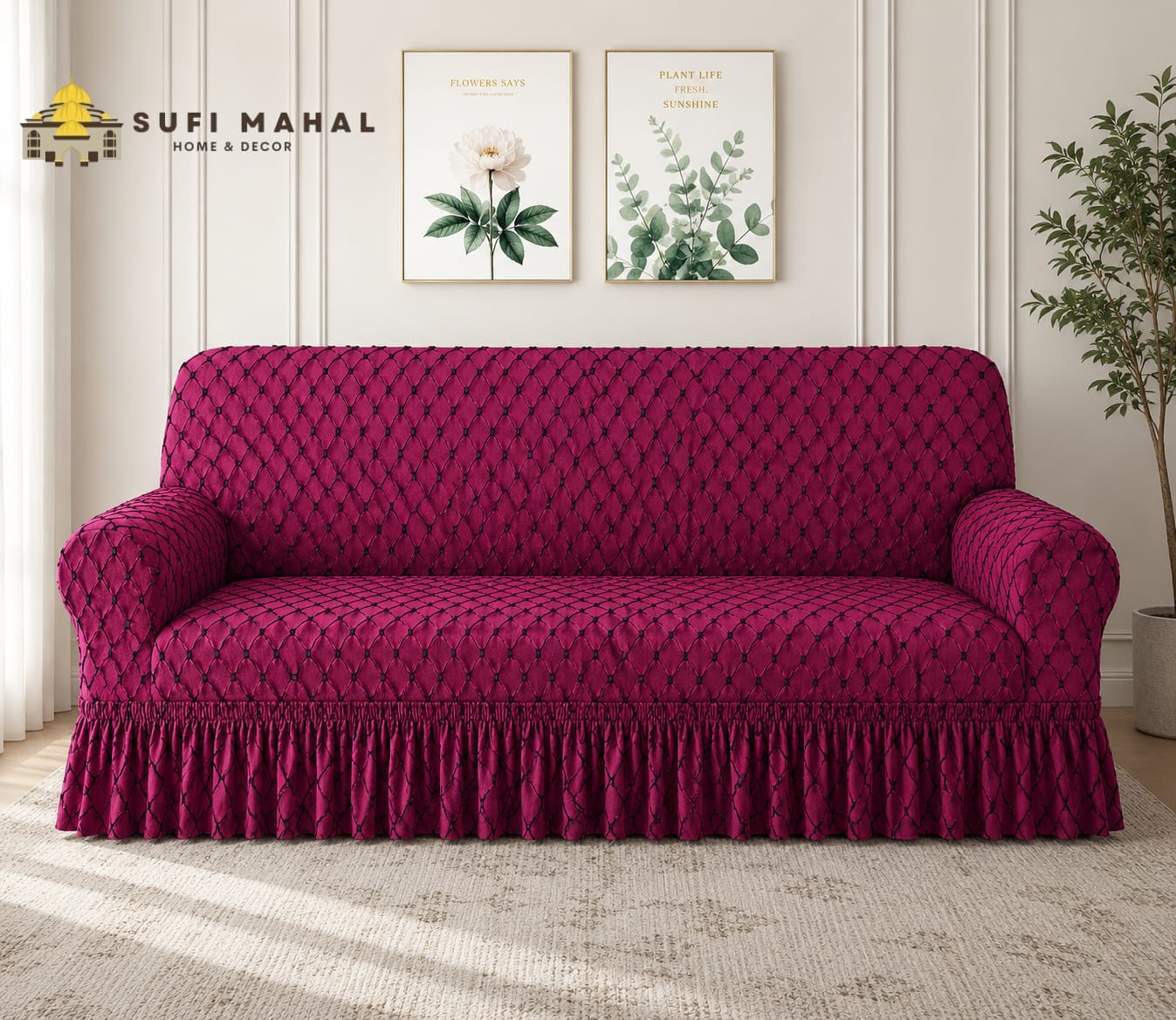 New Prient Butterfly Fabric Sofa Cover-Mahroon