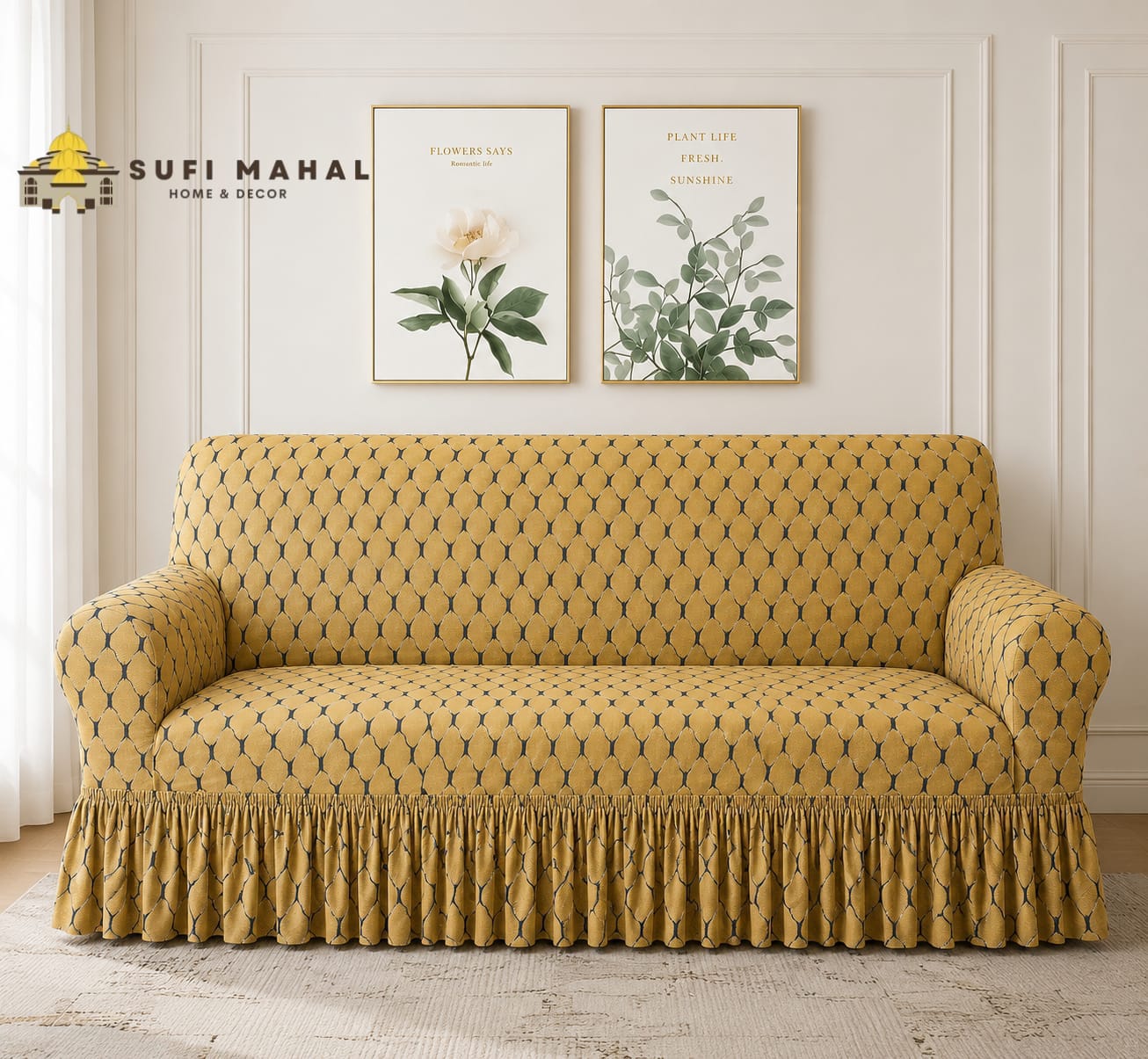 New Prient Butterfly Fabric Sofa Cover-Golden
