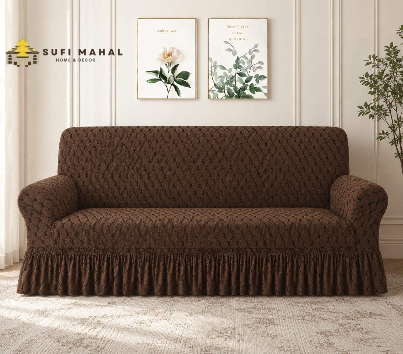 New Prient Butterfly Fabric Sofa Cover-Brown